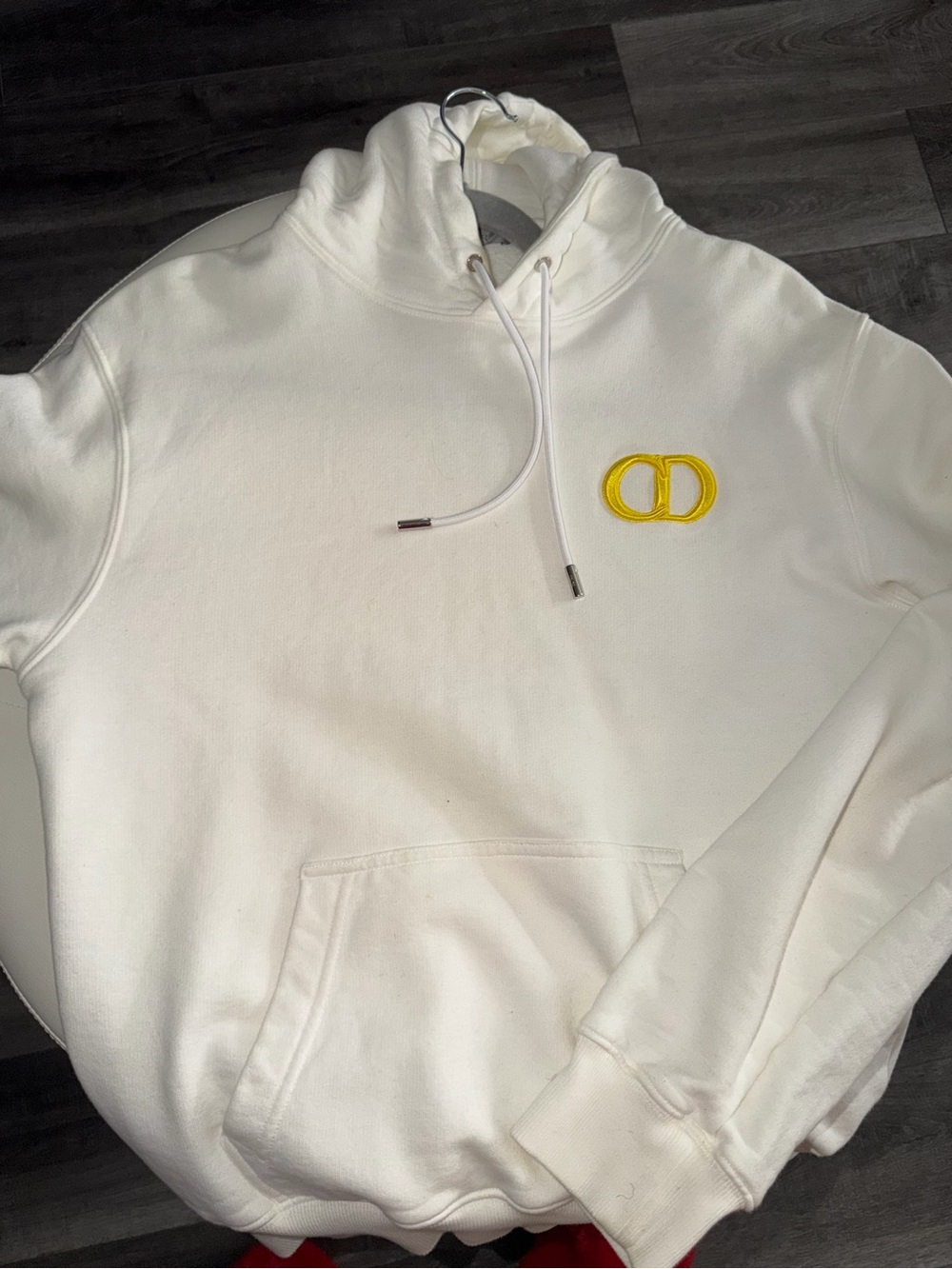 Authentic Dior White Hoodie with Yellow CD Patch